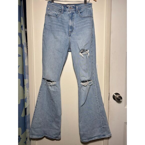 Levi's 70s High Rise Flare Jeans size 28 light wash distressed retro western - Picture 3 of 6